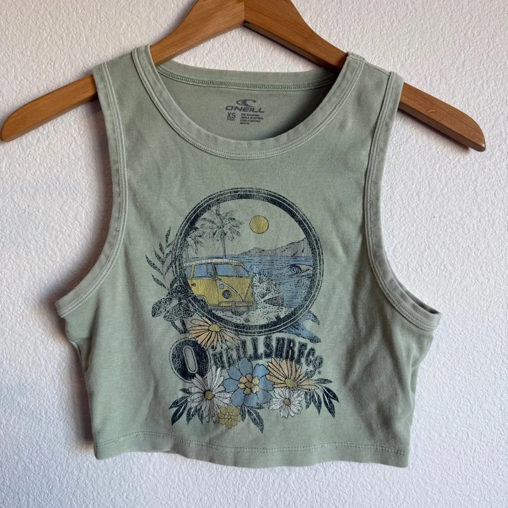 O’Neill Graphic Coastal Cropped Tank Top Sleeveless Cotton Women’s Size X-Small - Picture 1 of 5